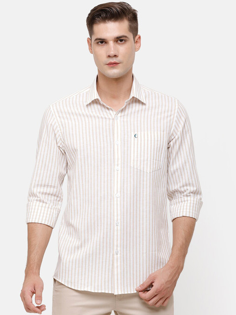 

CAVALLO by Linen Club Men Brown & White Regular Fit Striped Casual Shirt