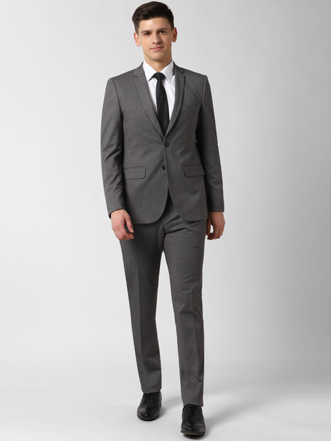 

Peter England Elite Men Grey and Black Solid Single-Breasted Slim Fit Formal Suit