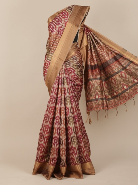 

Pothys Red & Brown Jute Silk Printed Saree