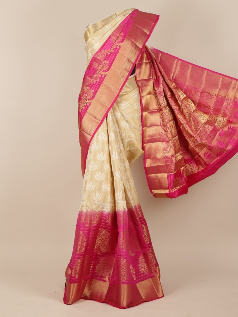 

Pothys Cream-Coloured & Pink Jute Silk Colourblocked Saree