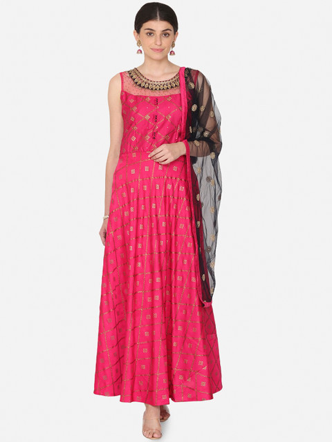 

BOMBAY SELECTIONS Women Magenta Embroidered Top with Pyjamas & Dupatta