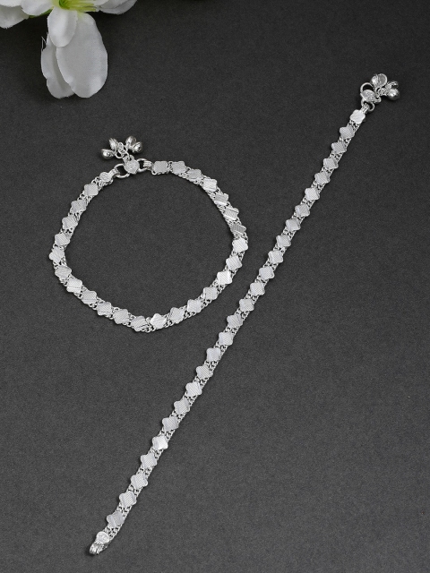 

Silvermerc Designs Set Of 2 Silver-Plated Handcrafted Geometrical Chain Anklets