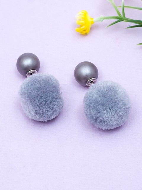 

Golden Peacock Grey Beaded Faux Fur Double-Sided Circular Studs