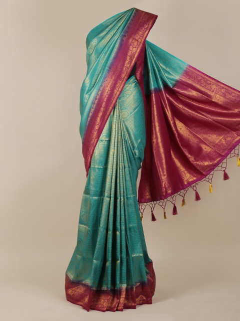 

Pothys Teal Green & Pink Jute Silk Woven Design Saree