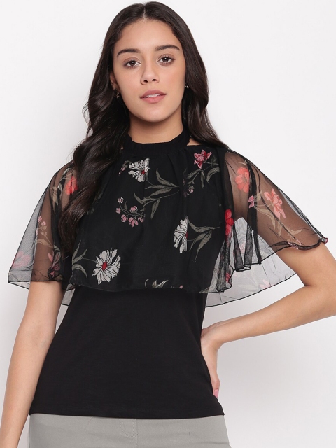 

Miss Grace Black Printed Pure Cotton Regular Top