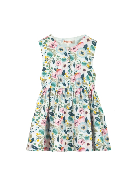 

Hugsntugs Girls Teal Blue & Pink Floral Print Cotton Fit & Flare Dress