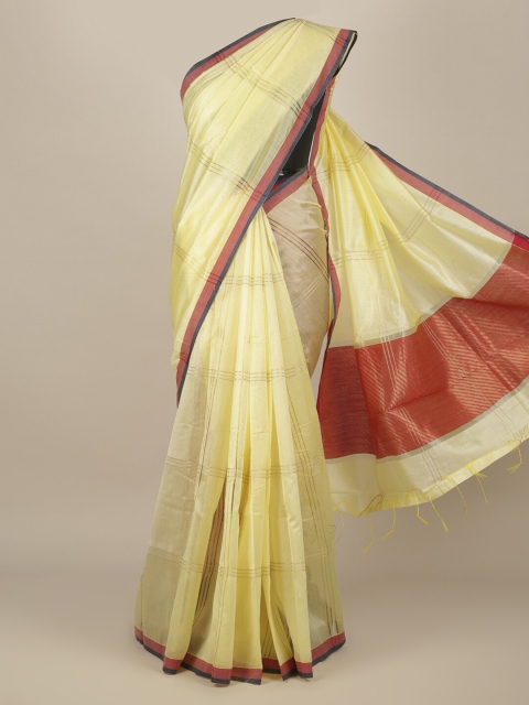 

Pothys Yellow Striped Jute Silk Saree