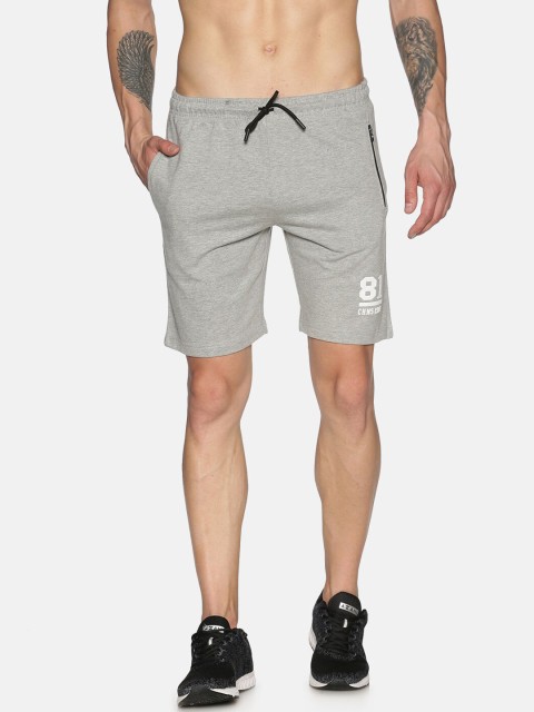 

Chennis Men Grey Melange Printed Slim Fit Regular Shorts