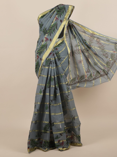 

Pothys Grey & Green Pure Cotton Printed Saree