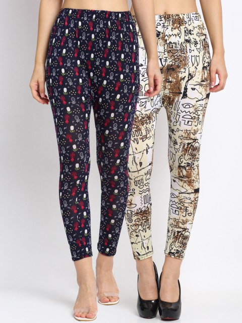 

NEUDIS Women Pack of 2 Printed Skinny Fit Ankle Length Crop Leggings, Multi