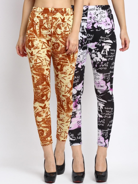 

NEUDIS Women Pack of 2 Printed Skinny Fit Cropped Leggings, Black