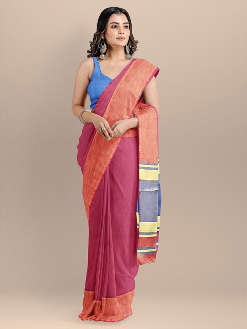 

BharatSthali Magenta Silk Cotton Solid Mangalagiri Saree