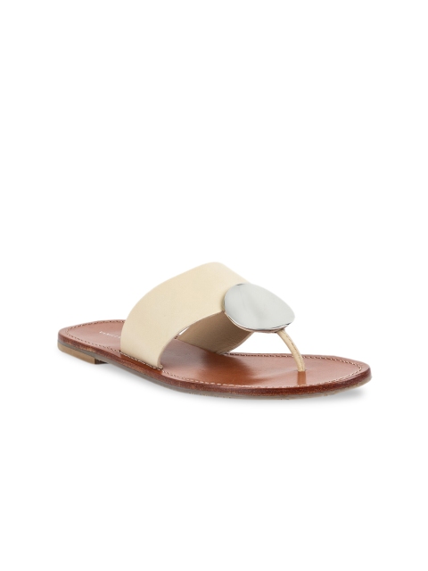 

Vanilla Moon Women Off-White Solid Leather Open Toe Flats