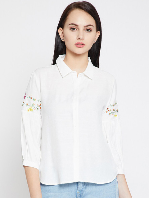 

Madame Women White Regular Fit Solid Casual Shirt