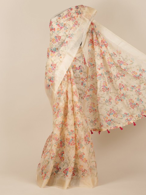 

Pothys Cream-Coloured Printed Organza Saree
