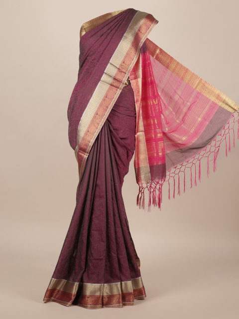 

Pothys Violet & Gold-Toned Jute Silk Solid Saree