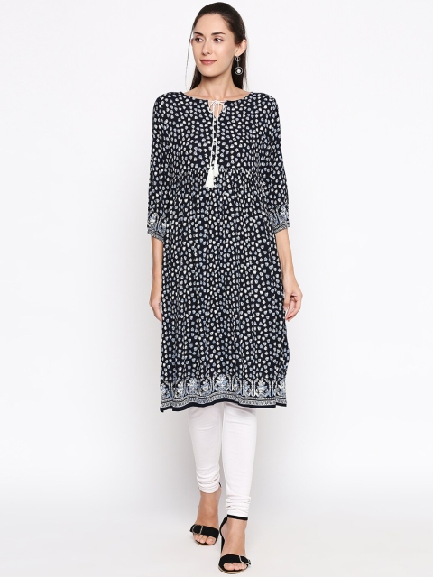 

People Women Black & White Ethnic Motifs Printed A-Line Kurta