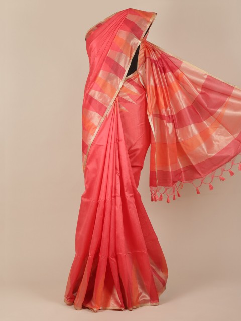 

Pothys Pink Solid Jute Silk Saree