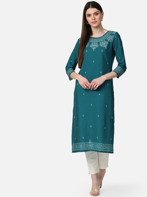 

AHIKA Women Blue & White Ethnic Motifs Printed Straight Kurta