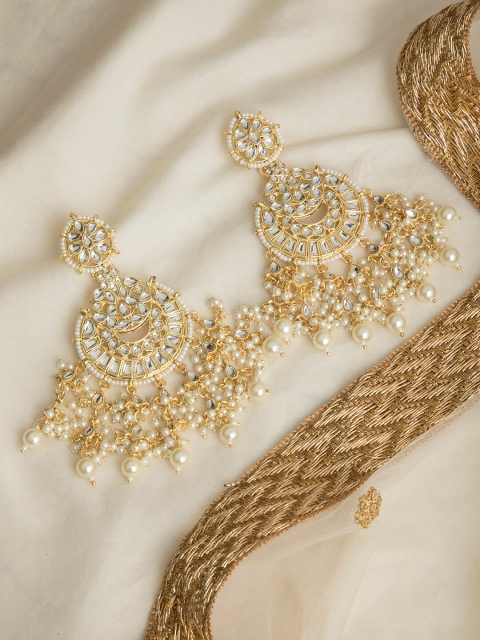 

INDYA Gold-Plated & White Kundan Classic Chandbalis