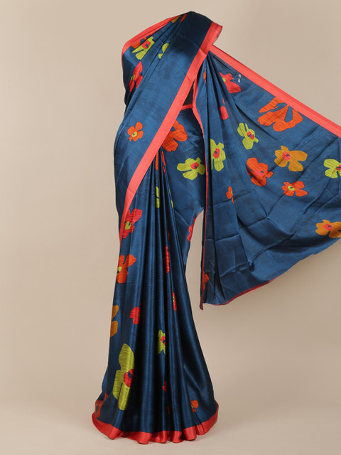 

Pothys Blue Printed Satin Saree