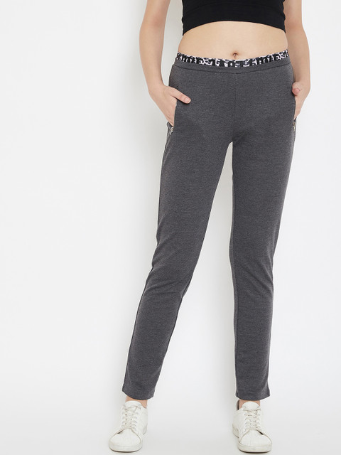 

Madame Women Charcoal Grey Solid Cotton Track Pants