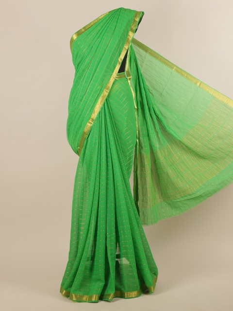 

Pothys Green Checked Poly Chiffon Saree