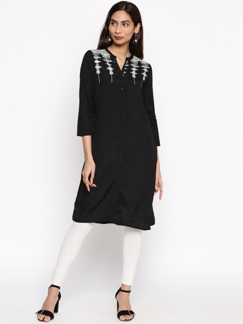 

People Women Black & White Ethnic Motifs Printed Flared Sleeves Kurta