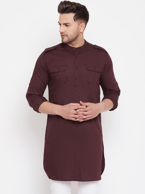 

Hypernation Men Burgundy Pure Cotton Solid Pathani Kurta