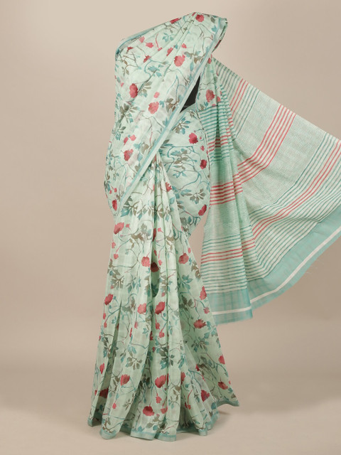 

Pothys Green Printed Jute Silk Saree
