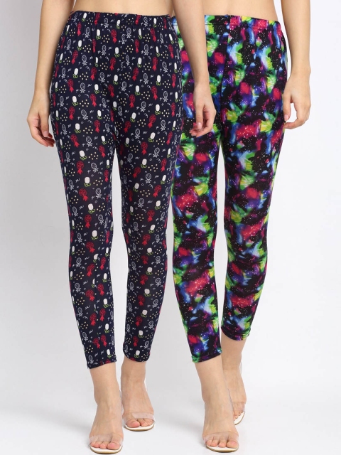 

NEUDIS Women Pack of 2 Printed Skinny Fit Ankle Length Crop Leggings, Pink