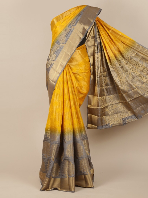 

Pothys Yellow & Blue Jute Silk Woven Design Saree