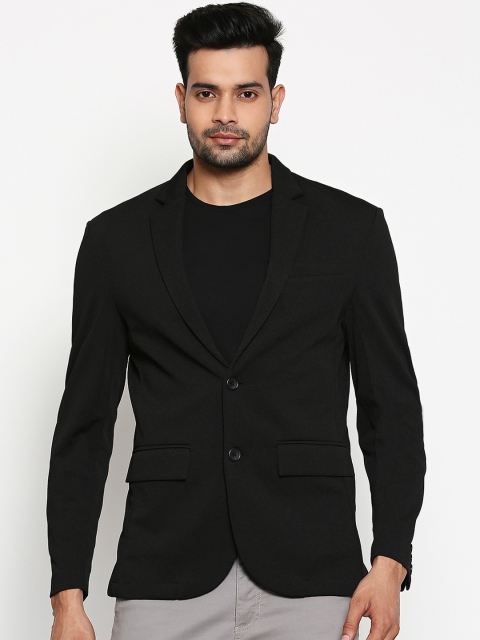 

People Men Black Slim Fit Solid Single-Breasted Casual Blazer