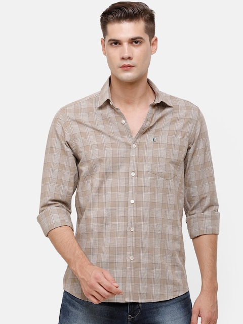 

CAVALLO by Linen Club Men Brown & White Regular Fit Checked Casual Shirt