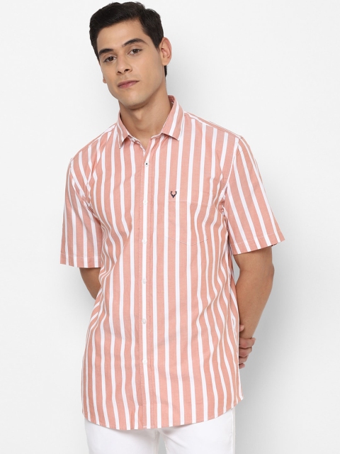 

Allen Solly Men Peach-Coloured & White Slim Fit Striped Casual Shirt