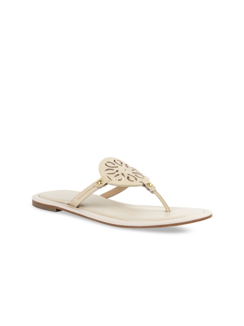

Vanilla Moon Women Off-White Embellished Leather T-Strap Flats