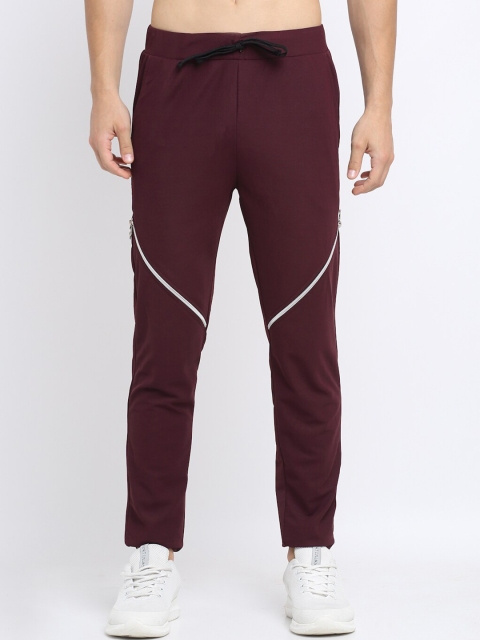 NEUDIS Men Burgundy Solid Structured Slim Fit Lower / Track Pant