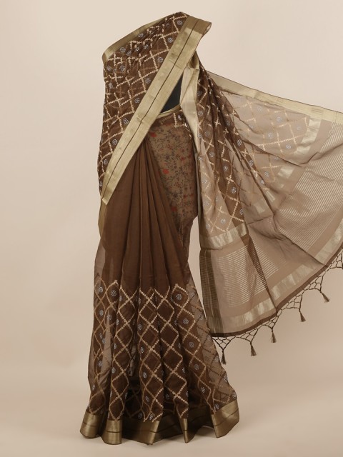 

Pothys Brown Embroidered Organza Saree