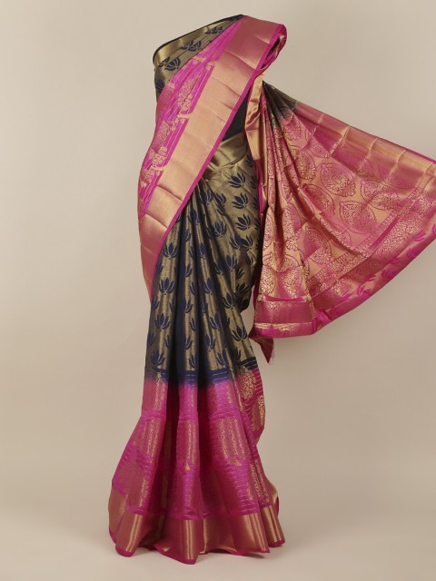 

Pothys Navy Blue & Pink Jute Silk Woven Design Saree