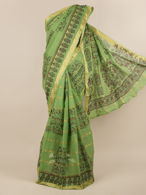

Pothys Green & Black Pure Cotton Floral Printed Saree