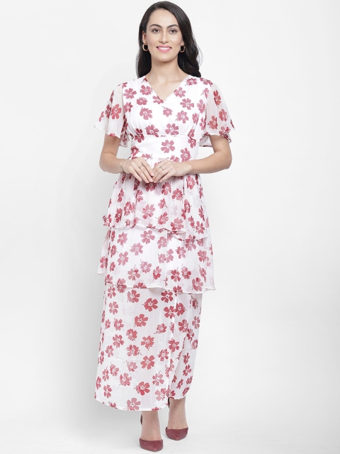 

NIXX Women White & Maroon Floral Printed Maxi Dress