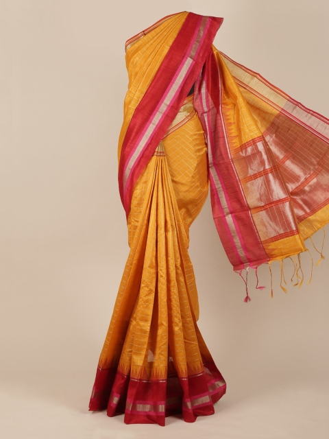 

Pothys Yellow Checked Jute Silk Saree