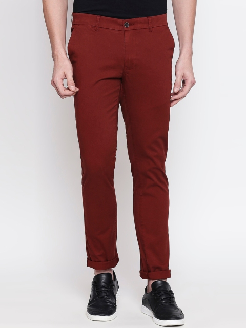 

Basics Men Red Tapered Fit Solid Cigarette Trousers
