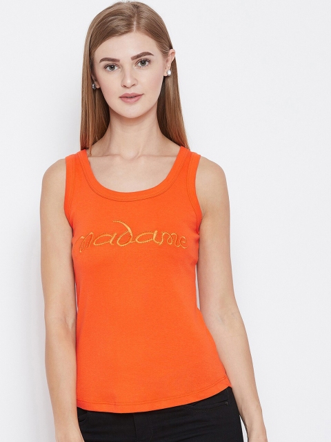 

Madame Orange & Gold-Toned Embroidered Tank Top