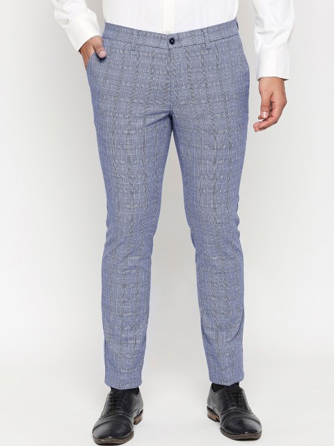 

Basics Men Blue & White Tapered Fit Self Design Formal Trousers