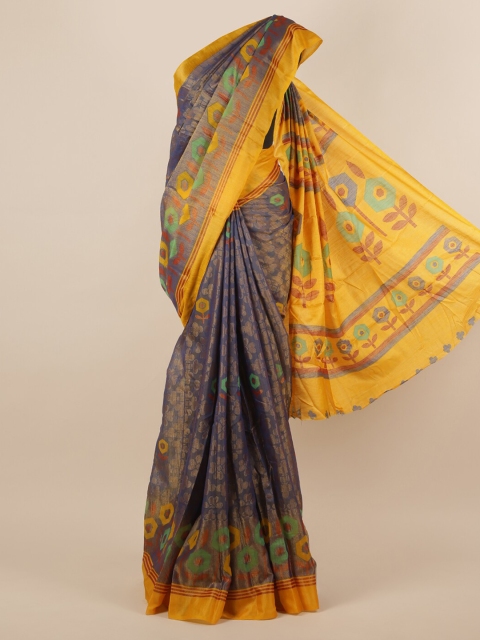 

Pothys Blue & Yellow Jute Silk Printed Saree