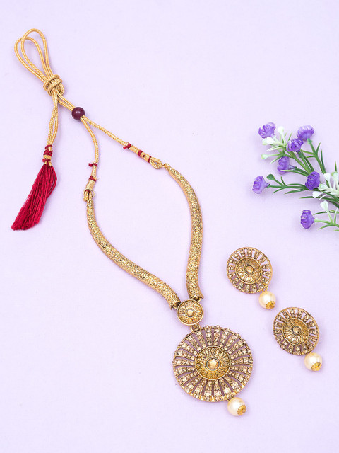 

Golden Peacock Gold Toned CZ Embellished Jewellery Set