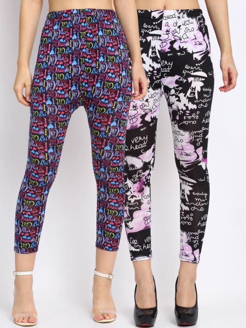 

NEUDIS Women Pack of 2 Printed Skinny Fit Ankle Length Crop Leggings, Multi