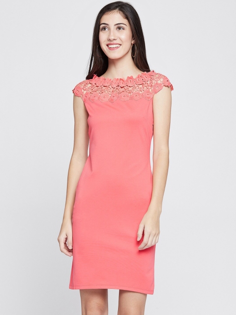 

Madame Women Coral Pink Self Design Sheath Dress