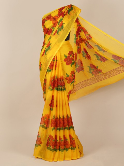 

Pothys Yellow Floral Printed Poly Chiffon Saree